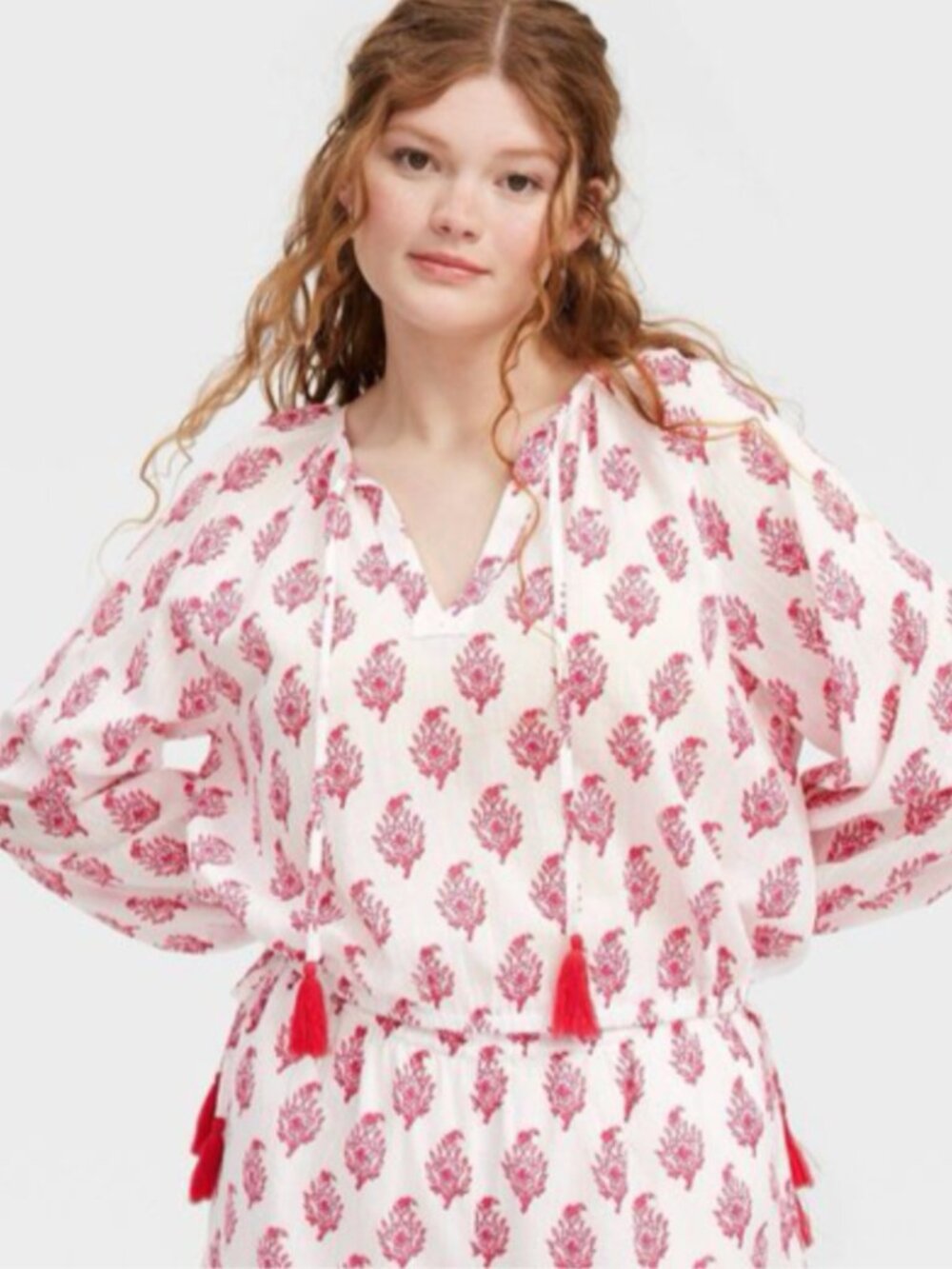 Bouquet Long Sleeve Tie-Neck Boho Top & Bottom Pink Roller Rabbit x Target